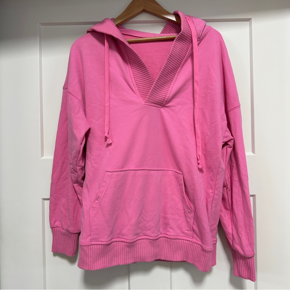 V-Neck Long Sleeve Hooded Sweatshirt Size S - Picture 2 of 10